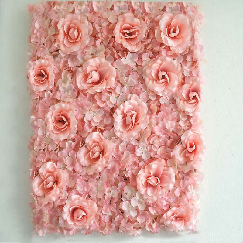 Blush and Cream 3D Silk Rose and Hydrangea Flower Wall Mat Backdrop 4 Artificial Panels 11 Sq ft.