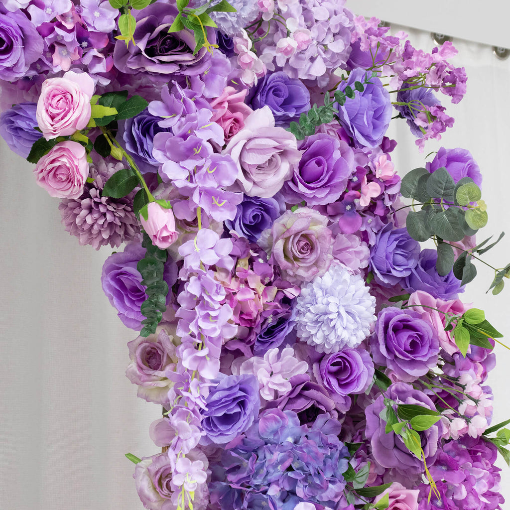 Flower Arch Backdrop Mixed Lavender Lilac 4ft x 8ft Artificial Silk Roses. Hydrangeas & Chrysanthemums Floral Arrangement for Round Top Double Arch Stand