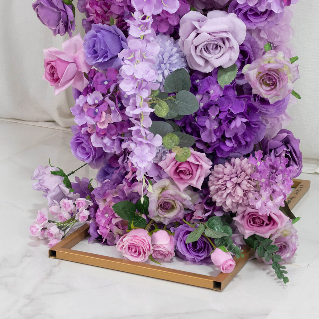 Flower Arch Backdrop Mixed Lavender Lilac 4ft x 8ft Artificial Silk Roses. Hydrangeas & Chrysanthemums Floral Arrangement for Round Top Double Arch Stand