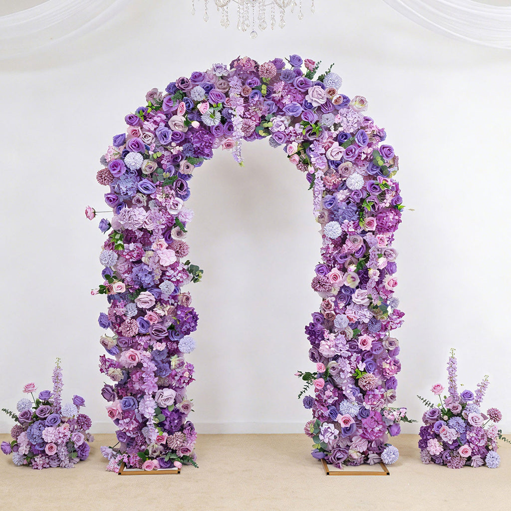 Flower Arch Backdrop Mixed Lavender Lilac 4ft x 8ft Artificial Silk Roses. Hydrangeas & Chrysanthemums Floral Arrangement for Round Top Double Arch Stand