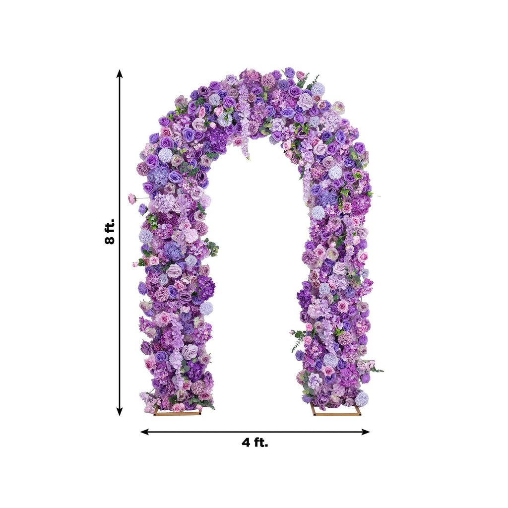 Flower Arch Backdrop Mixed Lavender Lilac 4ft x 8ft Artificial Silk Roses. Hydrangeas & Chrysanthemums Floral Arrangement for Round Top Double Arch Stand