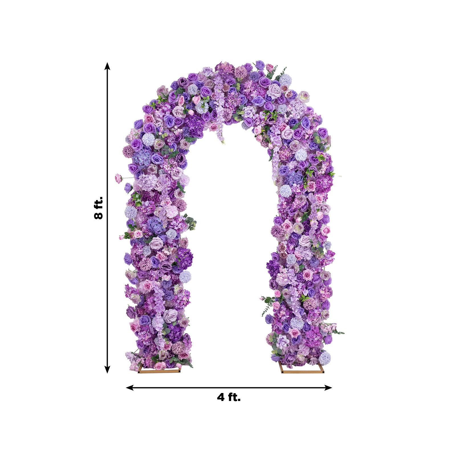 Flower Arch Backdrop Mixed Lavender Lilac 4ft x 8ft Artificial Silk Roses. Hydrangeas & Chrysanthemums Floral Arrangement for Round Top Double Arch Stand