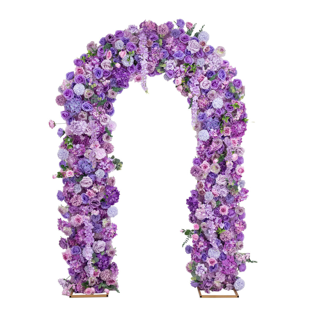 Flower Arch Backdrop Mixed Lavender Lilac 4ft x 8ft Artificial Silk Roses. Hydrangeas & Chrysanthemums Floral Arrangement for Round Top Double Arch Stand