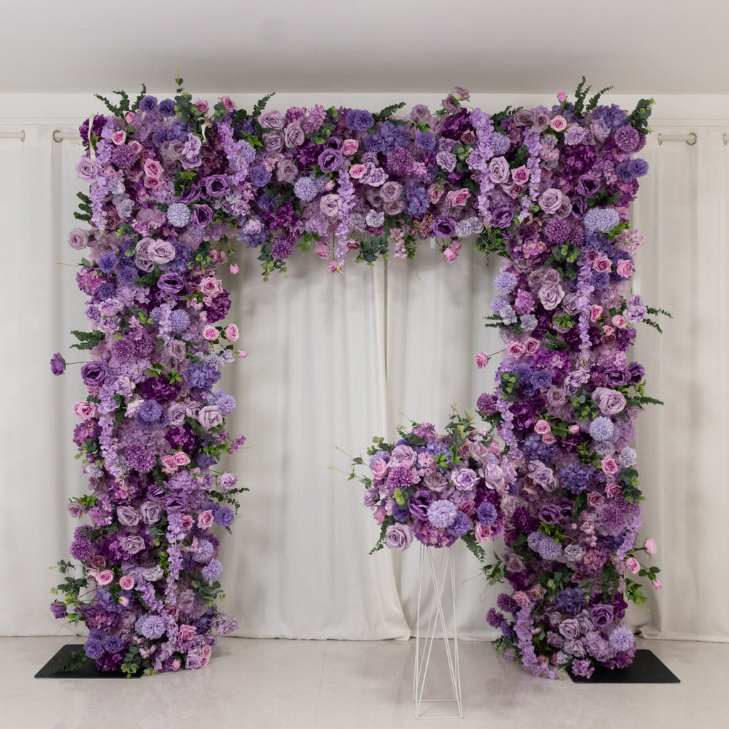 Roll Up Flower Backdrop for Arch Stand - Lavender Lilac with Fabric Backing. 8ftx8ft - Artificial Silk Roses. Hydrangeas & Chrysanthemums for Wedding Backdrop