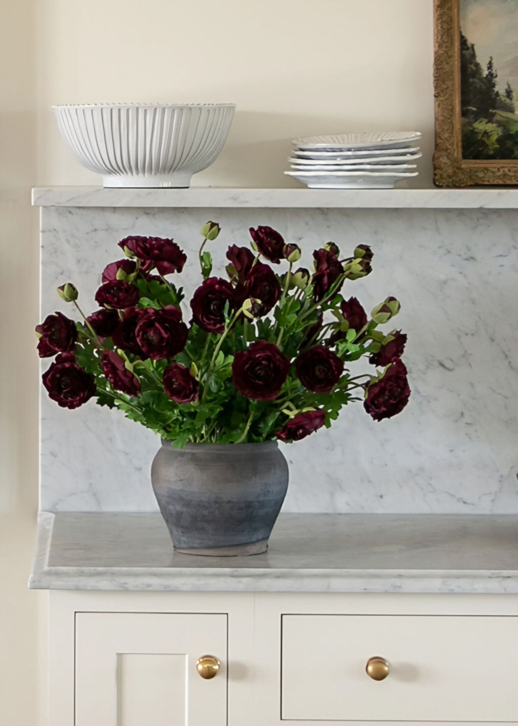 Artificial Ranunculus Flower Bush in Aubergine - 19