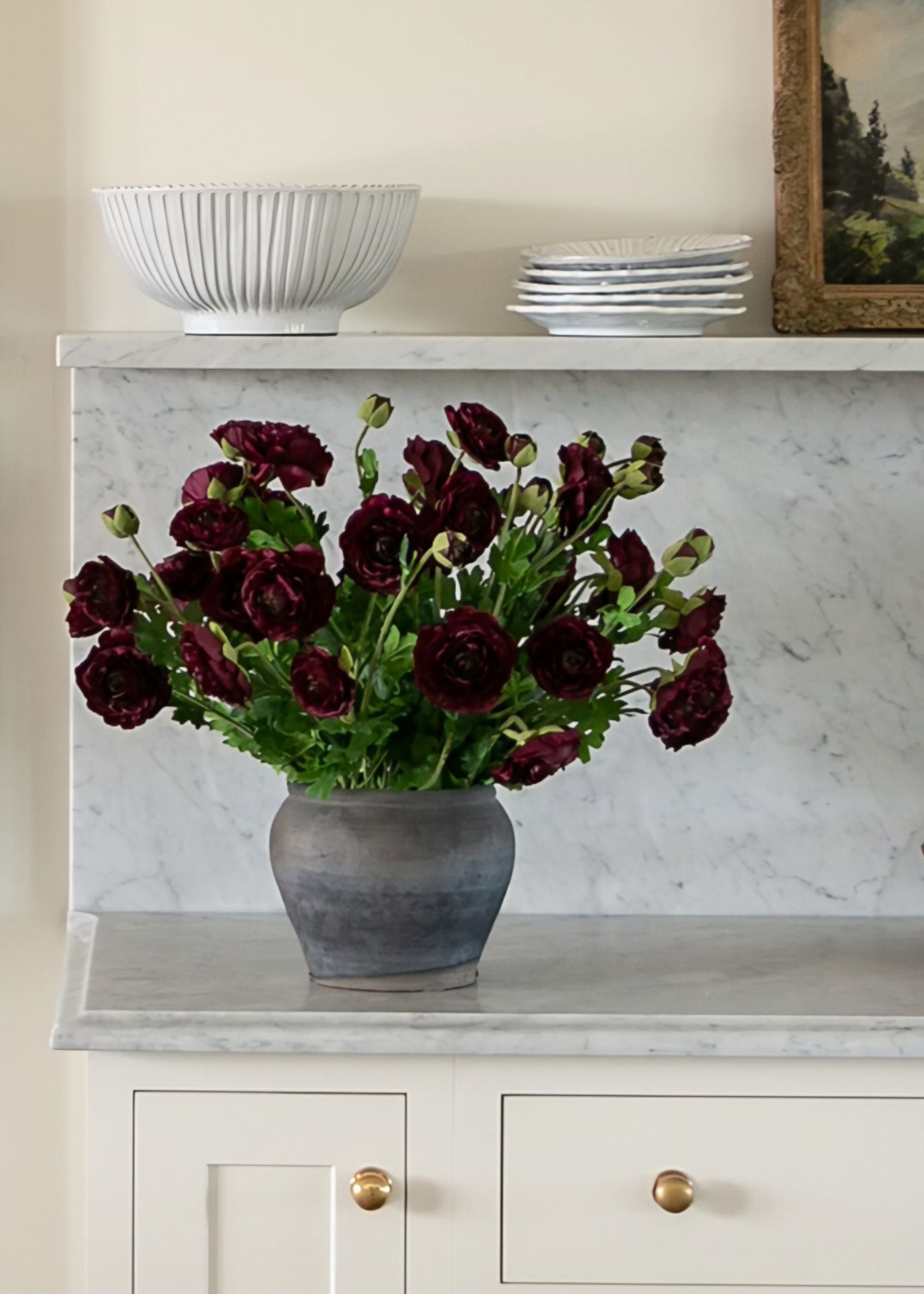 Artificial Ranunculus Flower Bush in Aubergine - 19