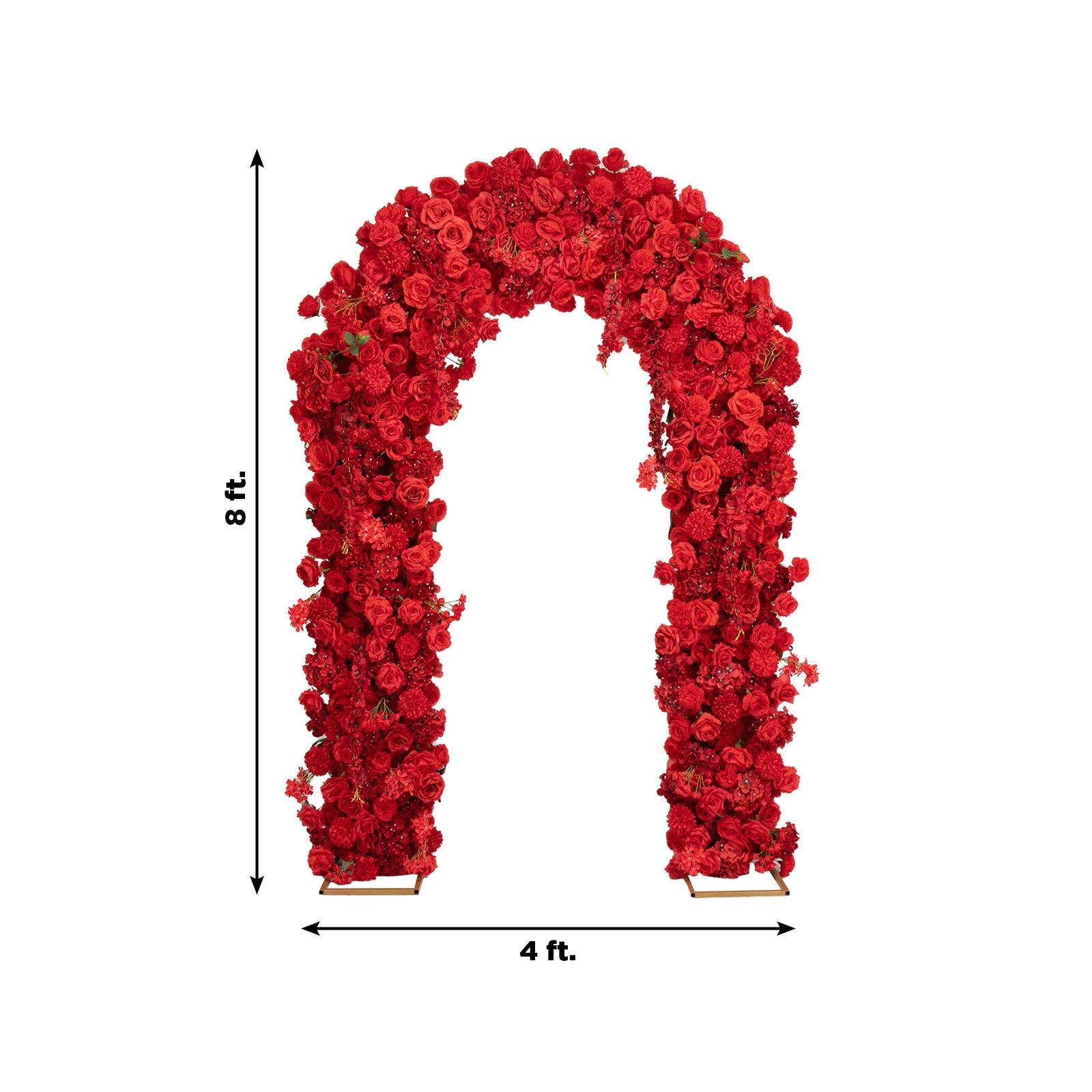 Flower Arch Backdrop Red 4ft x 8ft Artificial Silk Roses. Hydrangeas & Chrysanthemums Floral Arrangement for Round Top Double Arch Stand