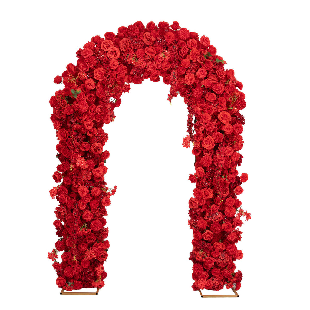 Flower Arch Backdrop Red 4ft x 8ft Artificial Silk Roses. Hydrangeas & Chrysanthemums Floral Arrangement for Round Top Double Arch Stand