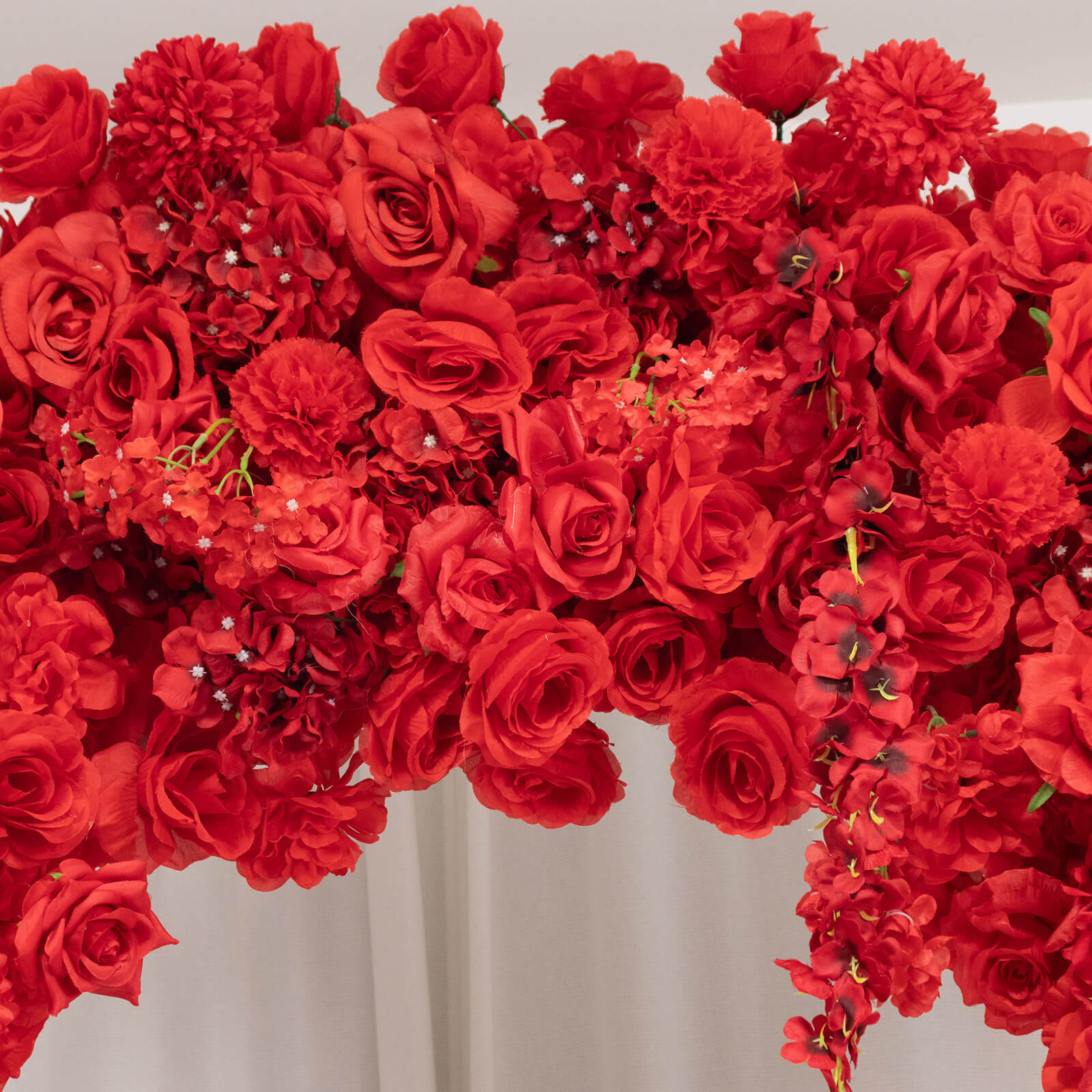 Flower Arch Backdrop Red 4ft x 8ft Artificial Silk Roses. Hydrangeas & Chrysanthemums Floral Arrangement for Round Top Double Arch Stand
