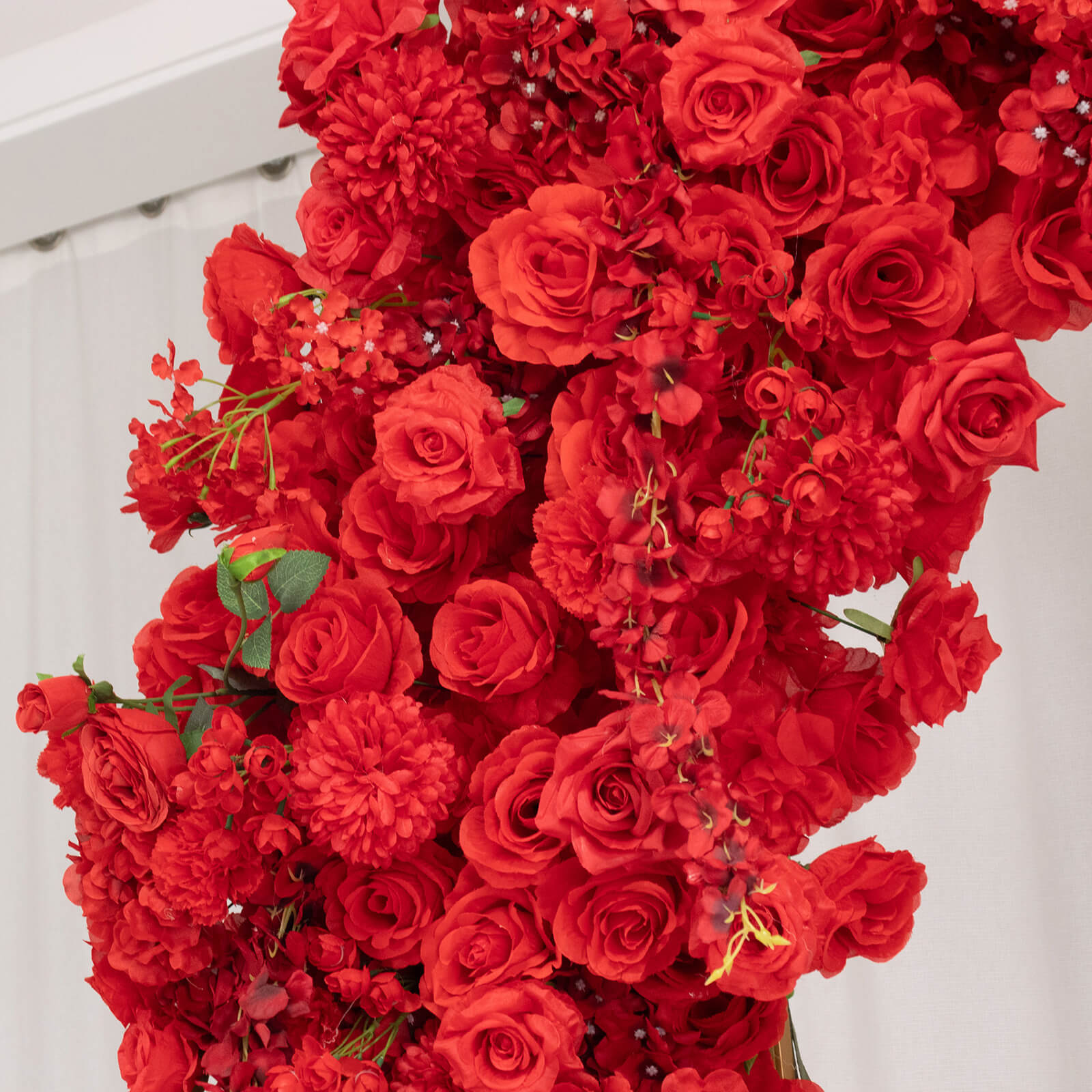 Flower Arch Backdrop Red 4ft x 8ft Artificial Silk Roses. Hydrangeas & Chrysanthemums Floral Arrangement for Round Top Double Arch Stand