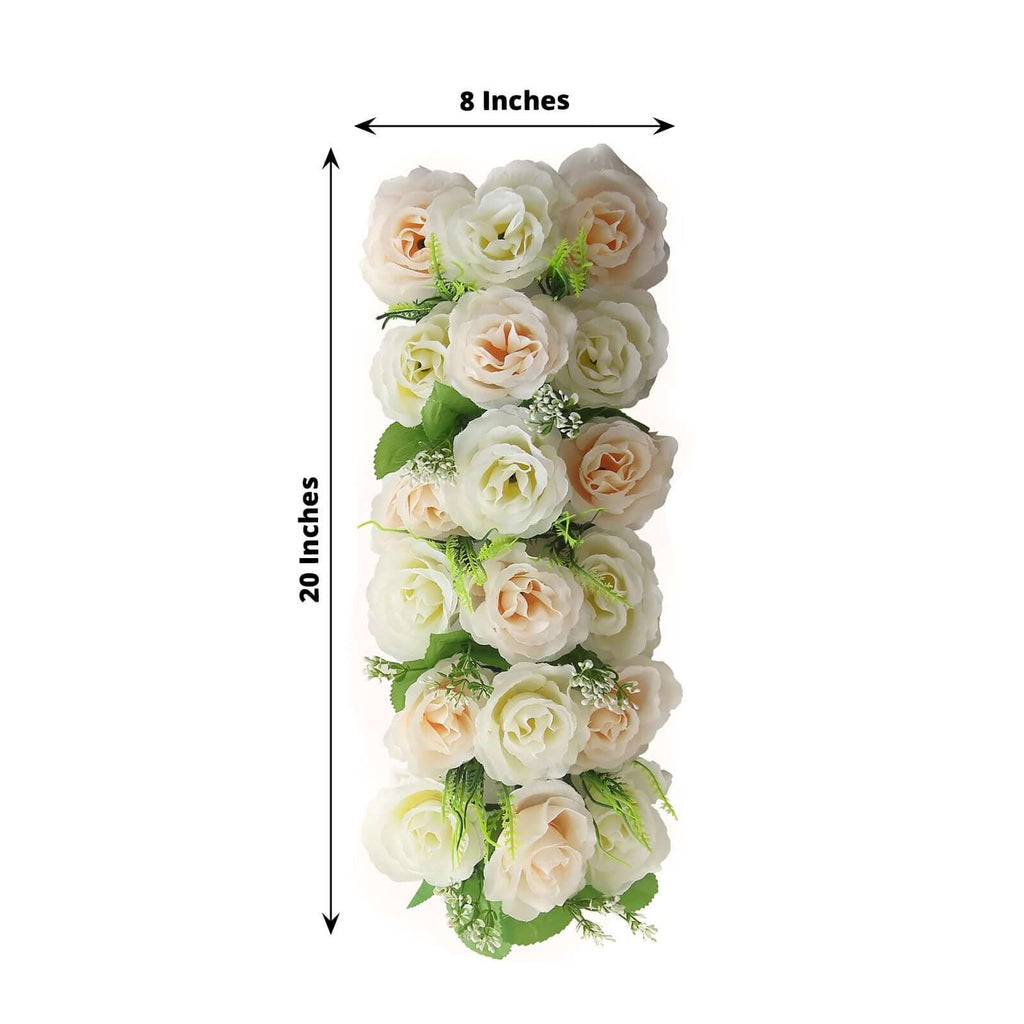 6 Pack Cream Ivory Silk Rose Flower Panel Table Runner. Artificial Floral Arrangements Dining Table Decor - 20x8