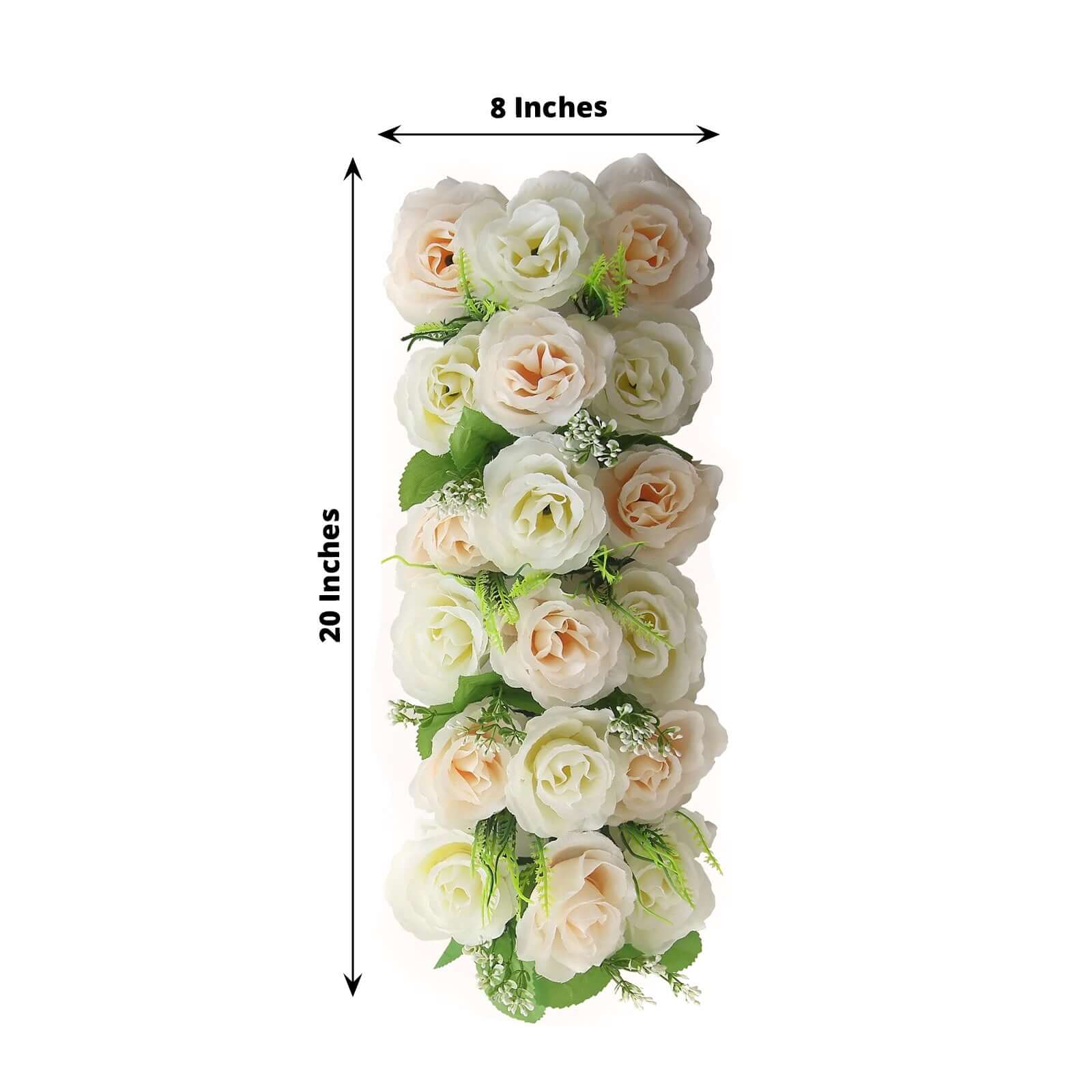 6 Pack Cream Ivory Silk Rose Flower Panel Table Runner. Artificial Floral Arrangements Dining Table Decor - 20x8