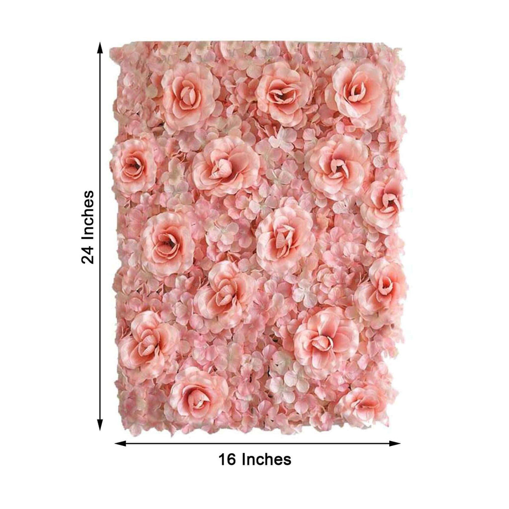 Blush and Cream 3D Silk Rose and Hydrangea Flower Wall Mat Backdrop 4 Artificial Panels 11 Sq ft.