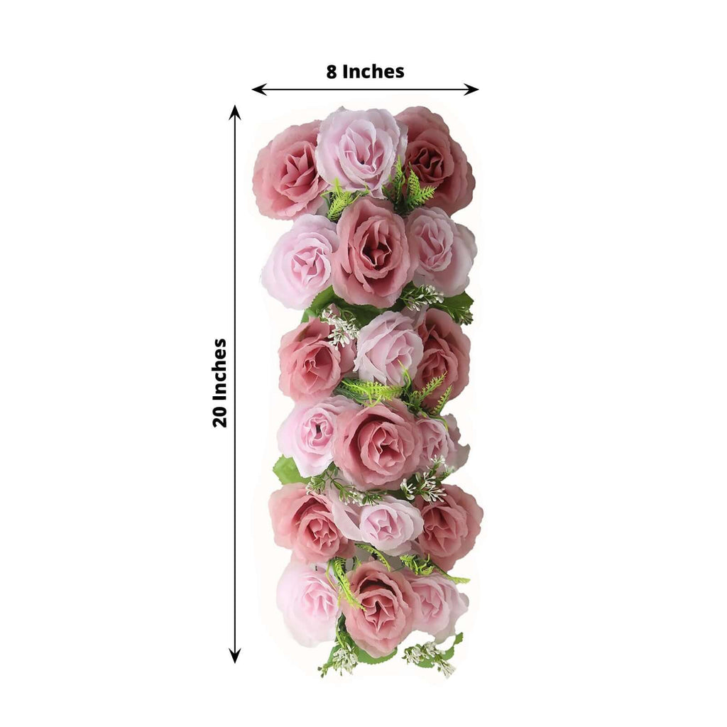 6 Pack Blush Dusty Rose Silk Flower Panel Table Runner. Artificial Floral Arrangements Dining Table Decor - 20x8