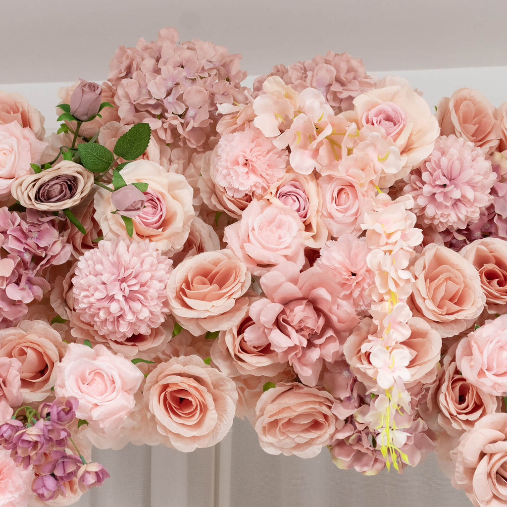 Flower Arch Backdrop Mixed Dusty Rose 4ft x 8ft Artificial Silk Roses. Hydrangeas & Chrysanthemums Floral Arrangement for Round Top Double Arch Stand