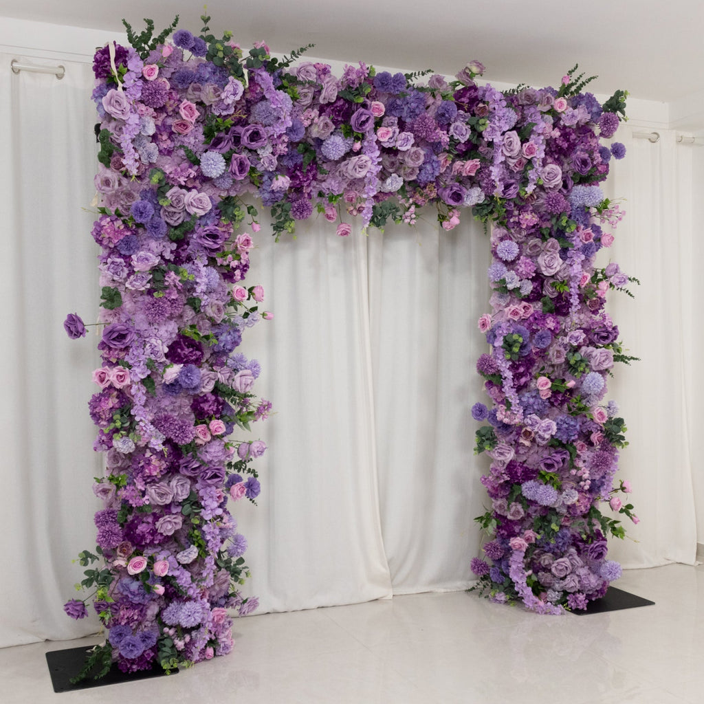 Roll Up Flower Backdrop for Arch Stand - Lavender Lilac with Fabric Backing. 8ftx8ft - Artificial Silk Roses. Hydrangeas & Chrysanthemums for Wedding Backdrop