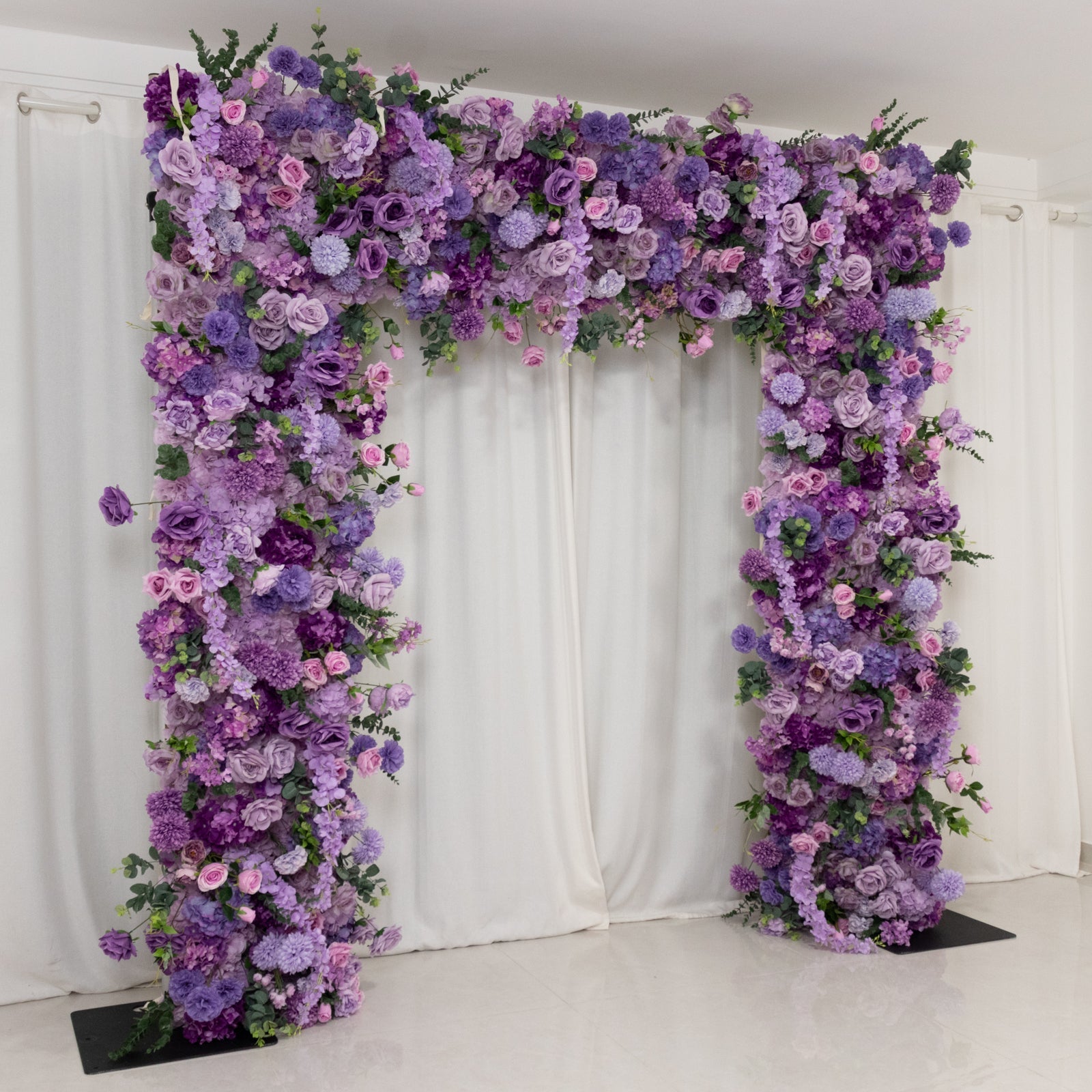 Roll Up Flower Backdrop for Arch Stand - Lavender Lilac with Fabric Backing. 8ftx8ft - Artificial Silk Roses. Hydrangeas & Chrysanthemums for Wedding Backdrop