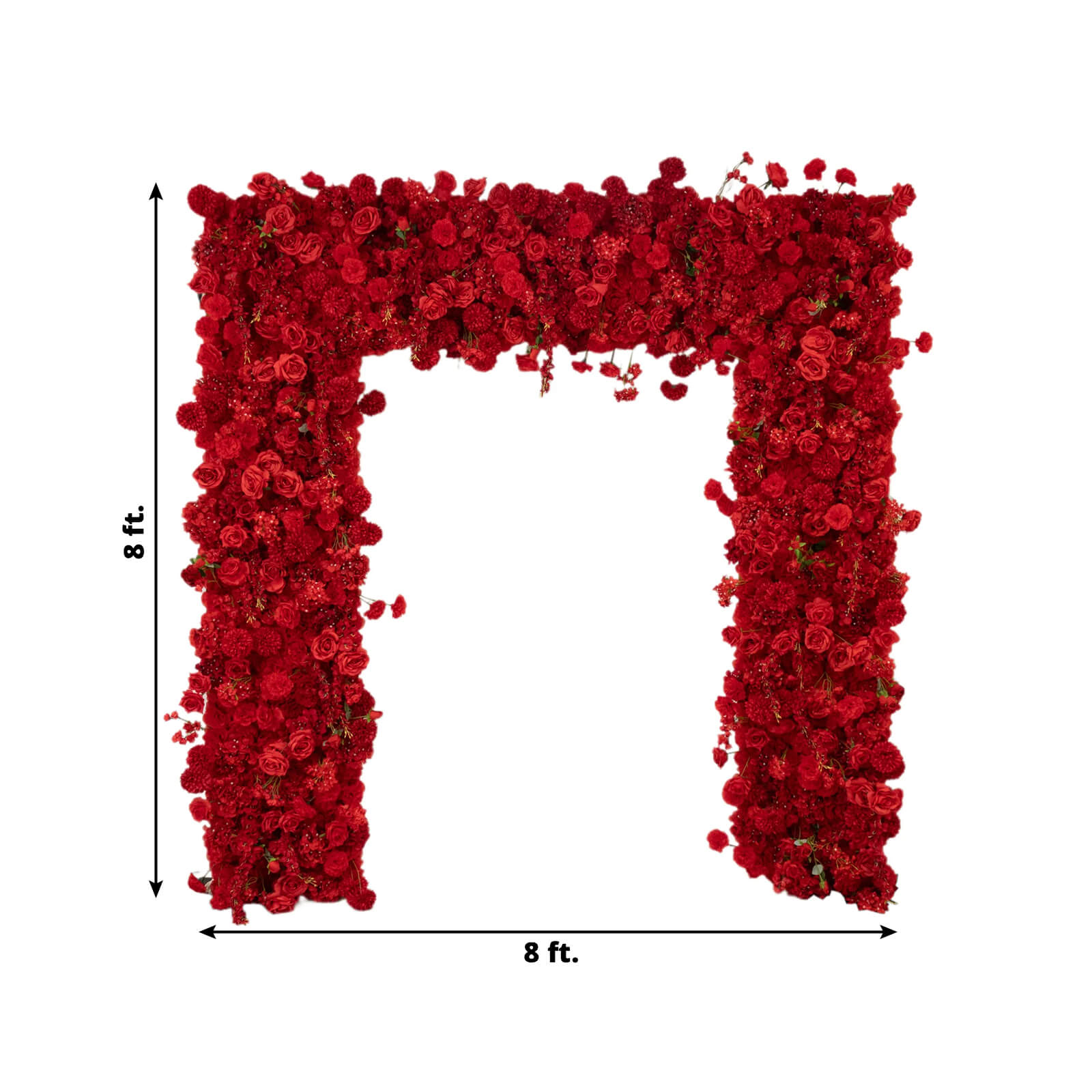 Roll Up Flower Backdrop for Arch Stand - Red with Fabric Backing. 8ftx8ft - Artificial Silk Roses. Hydrangeas & Chrysanthemums for Wedding Backdrop
