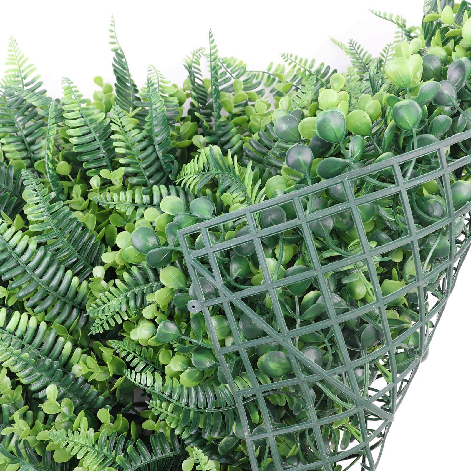 Artificial Boston Fern Eucalyptus Boxwood Greenery Garden Wall. Grass Backdrop Mat. Indoor/Outdoor UV Protected Assorted Foliage 4 Panels 12 Sq. ft.