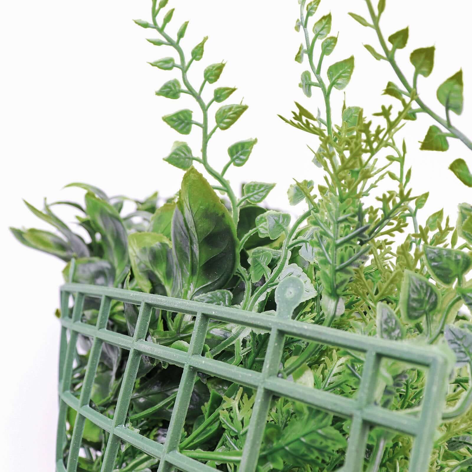 Boxwood/Fern Greenery Garden Wall. Grass Backdrop Mat. Indoor/Outdoor UV Protected Assorted Foliage 4 Artificial Panels 13 Sq. ft.