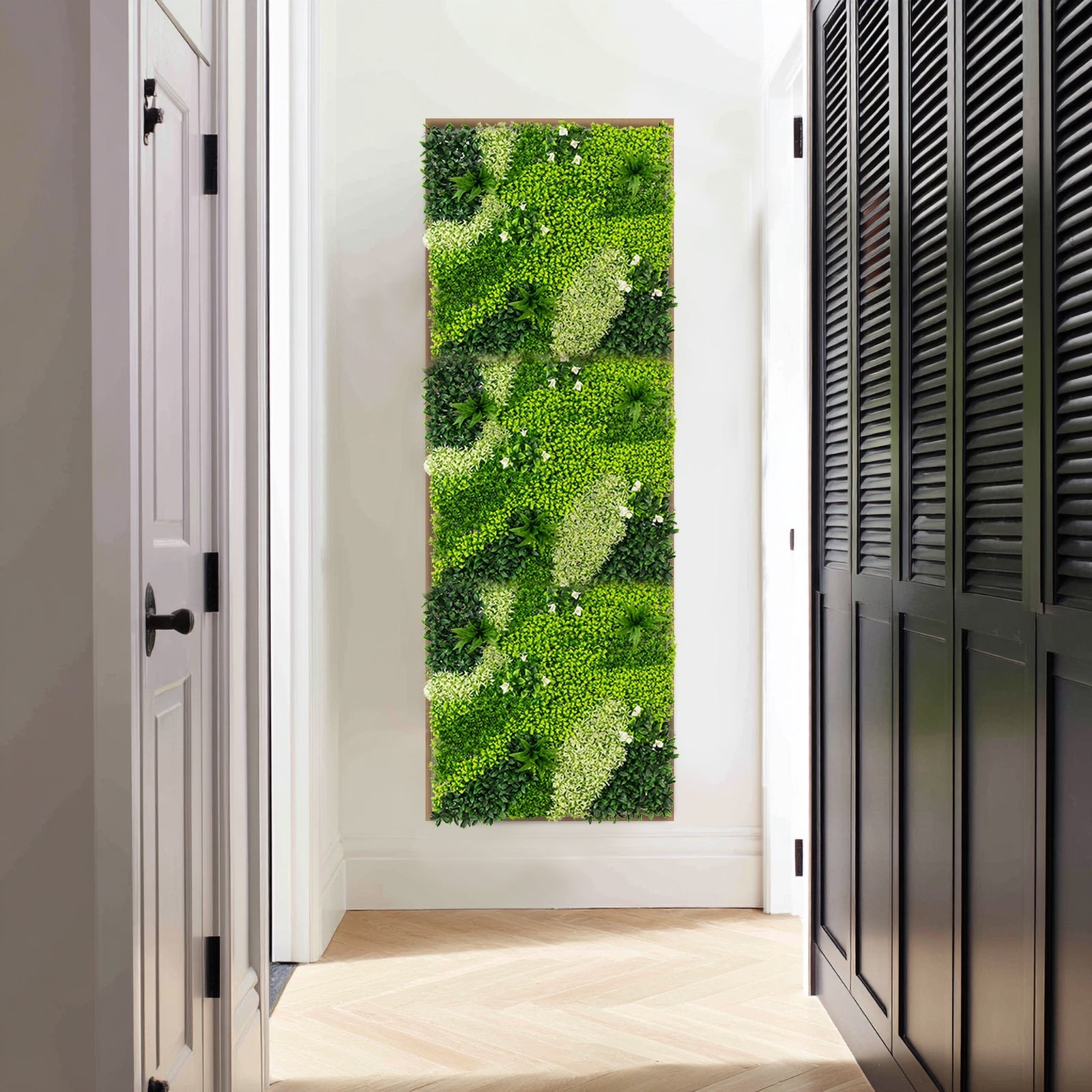 Artificial Boxwood Hedge Panels 40×40 – Greenery Wall Backdrop with Variegated Leaves and White Flowers. Outdoor UV-Protected Grass Wall Mat – 2 Panels. Covers 22 Sq. Ft.