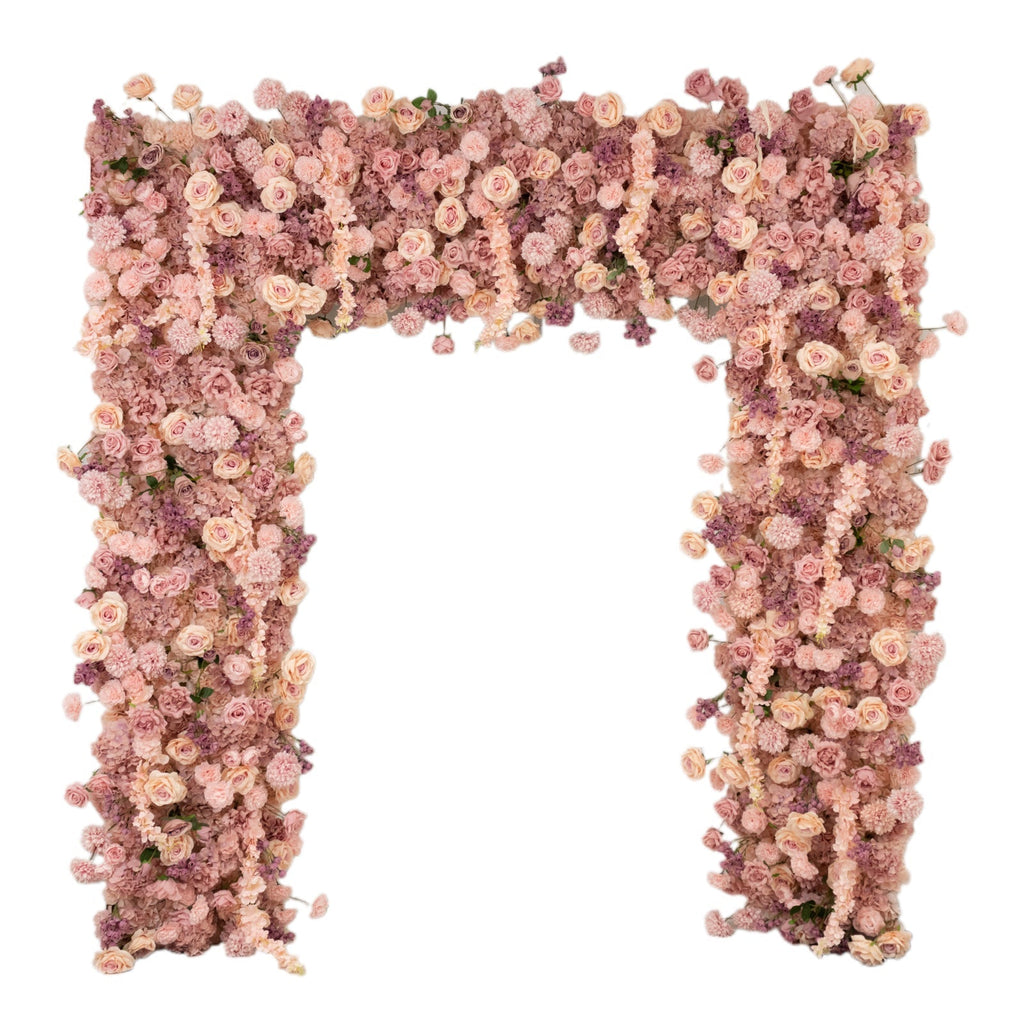 Roll Up Flower Backdrop for Arch Stand - Dusty Rose with Fabric Backing. 8ftx8ft - Artificial Silk Roses. Hydrangeas & Chrysanthemums for Wedding Backdrop