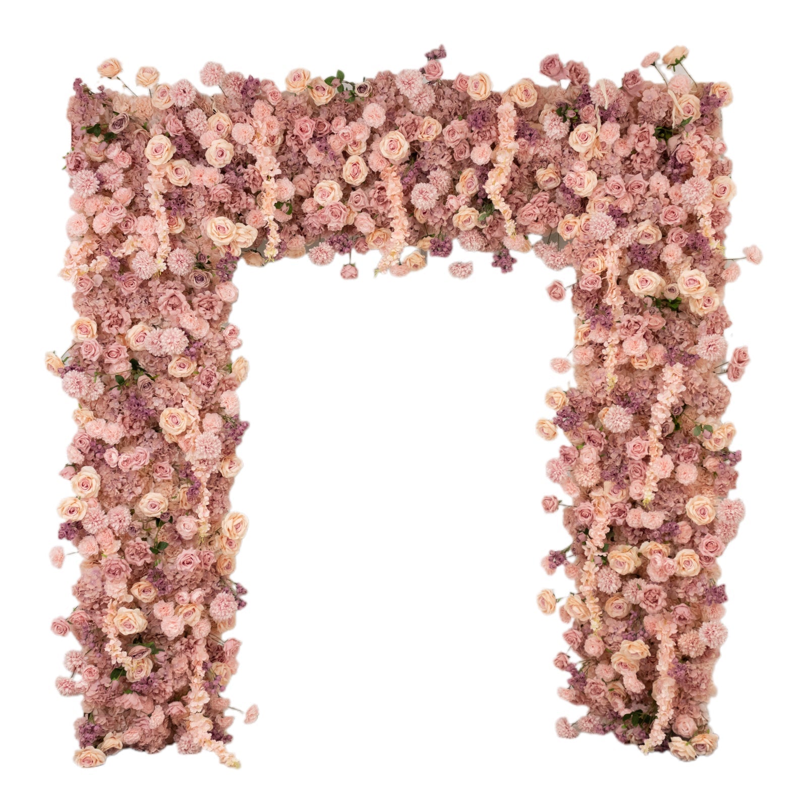Roll Up Flower Backdrop for Arch Stand - Dusty Rose with Fabric Backing. 8ftx8ft - Artificial Silk Roses. Hydrangeas & Chrysanthemums for Wedding Backdrop