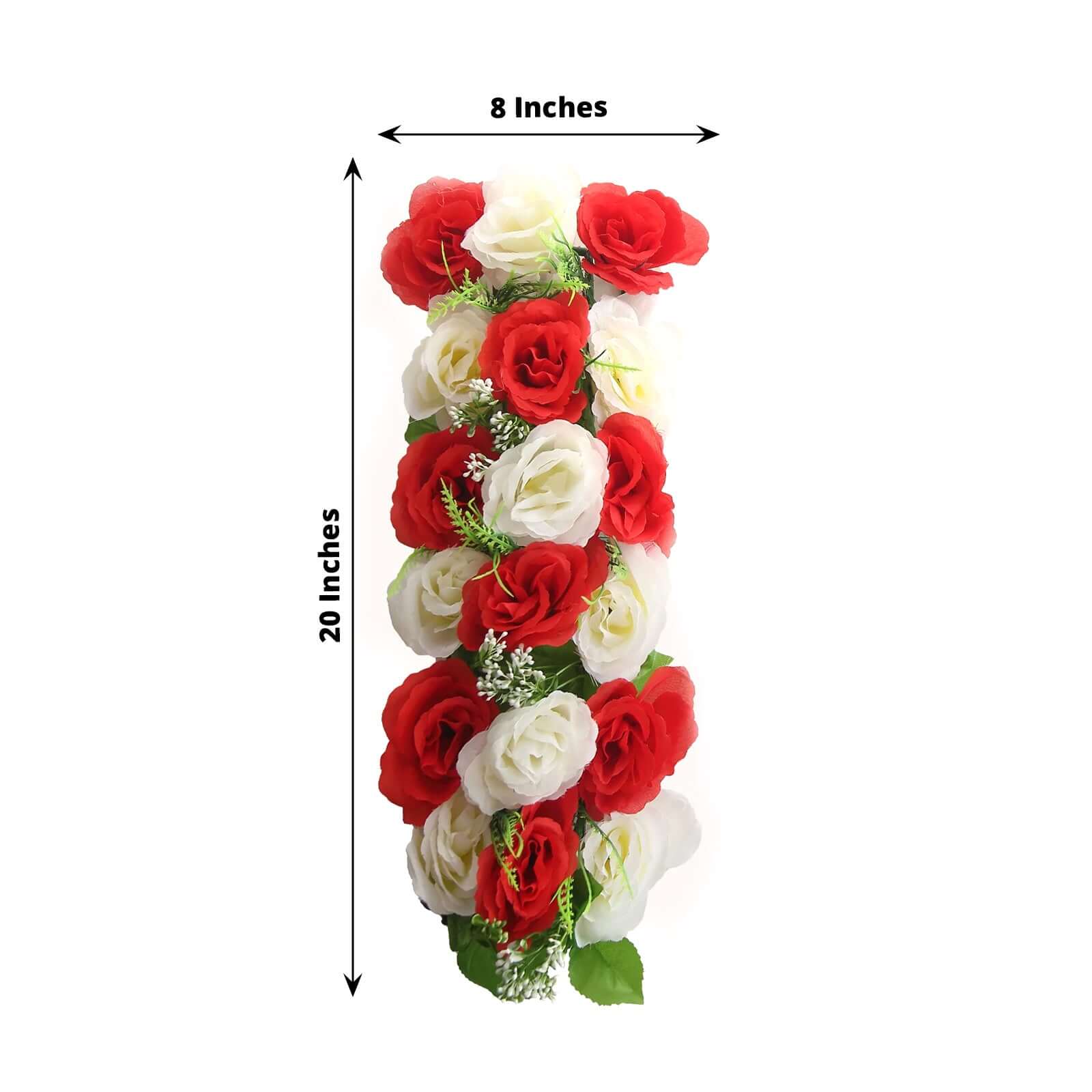6 Pack Red Ivory Silk Rose Flower Panel Table Runner. Artificial Floral Arrangements Dining Table Decor - 20x8