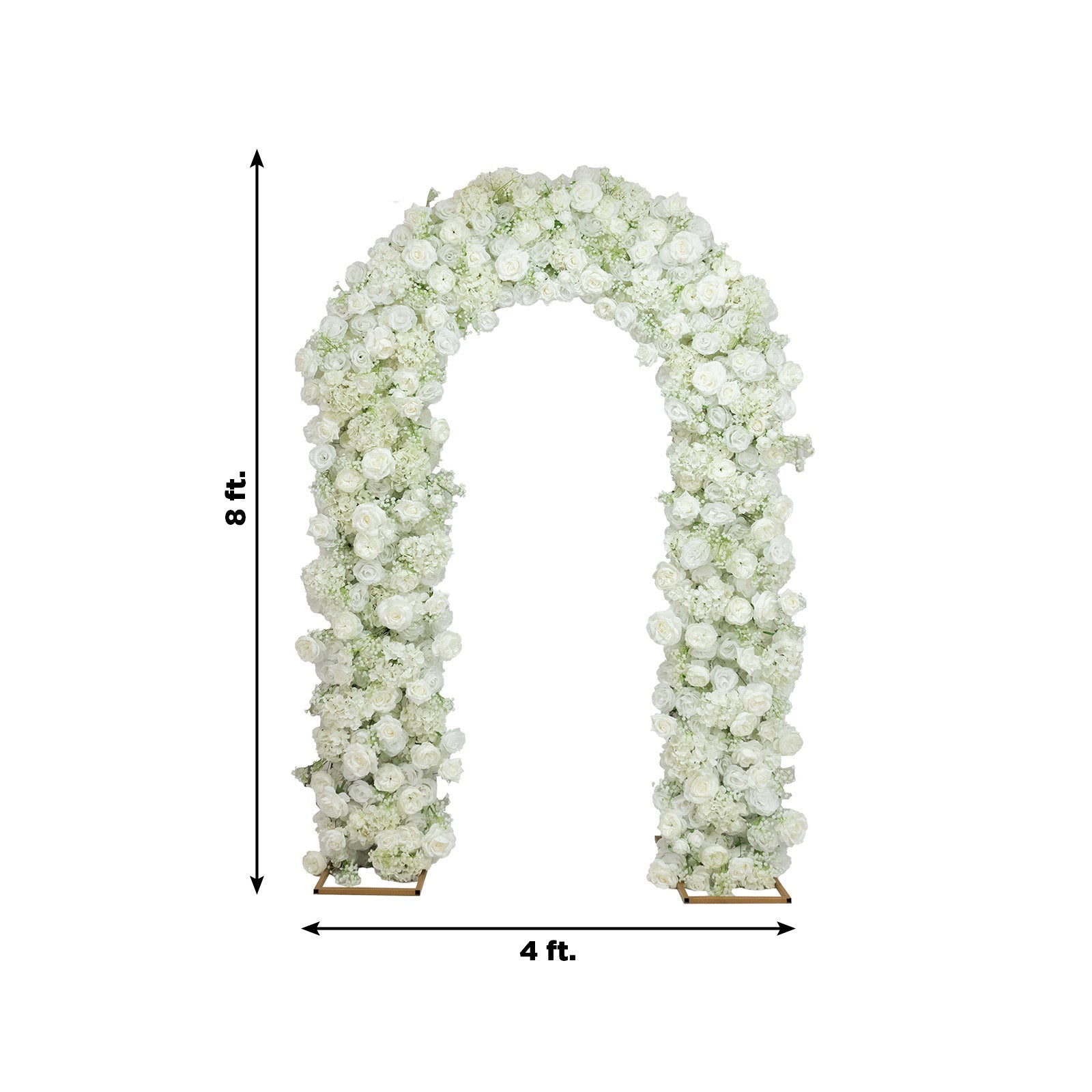 Flower Arch Backdrop White 4ft x 8ft Artificial Silk Roses & Baby's Breath Floral Arrangement for Round Top Double Arch Stand