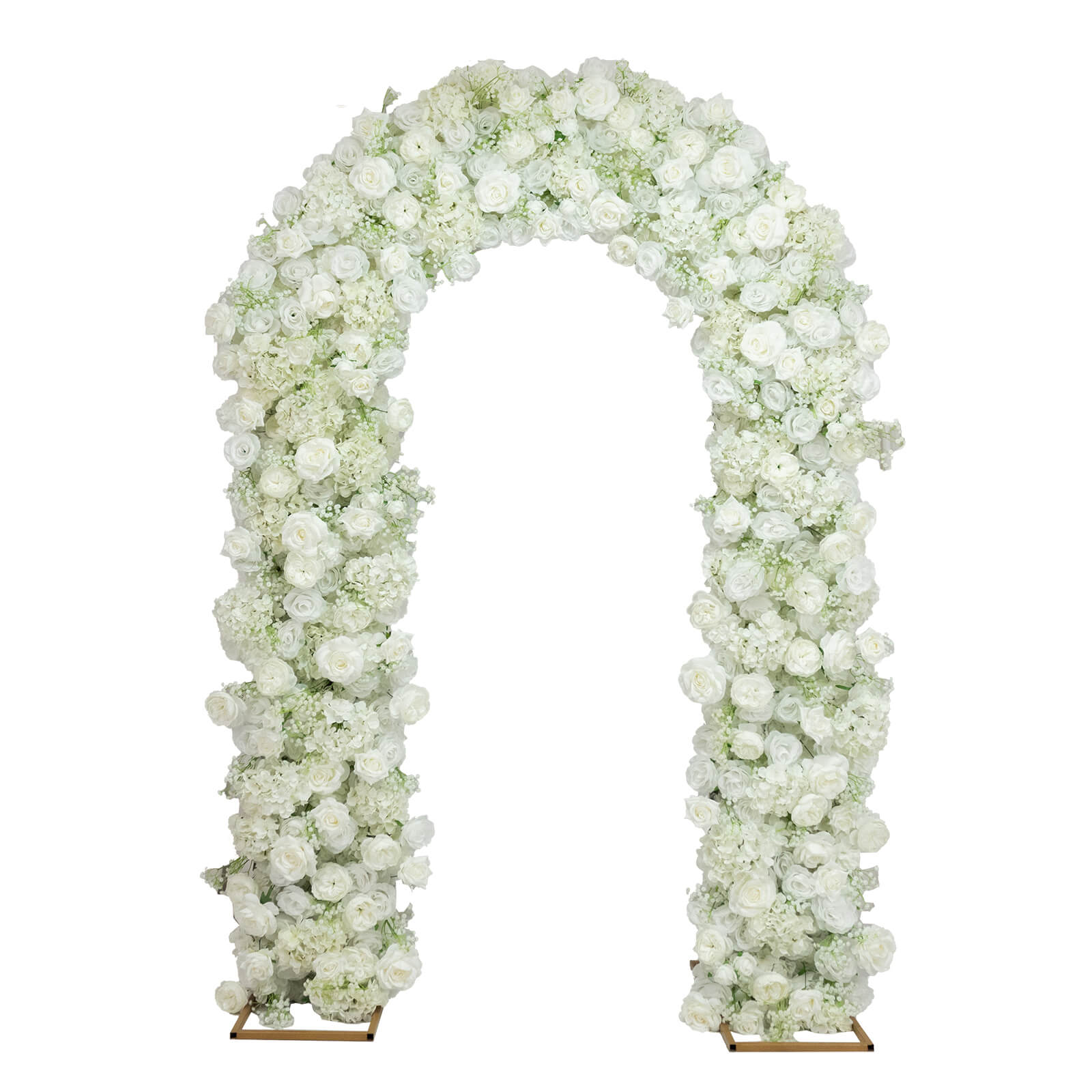 Flower Arch Backdrop White 4ft x 8ft Artificial Silk Roses & Baby's Breath Floral Arrangement for Round Top Double Arch Stand