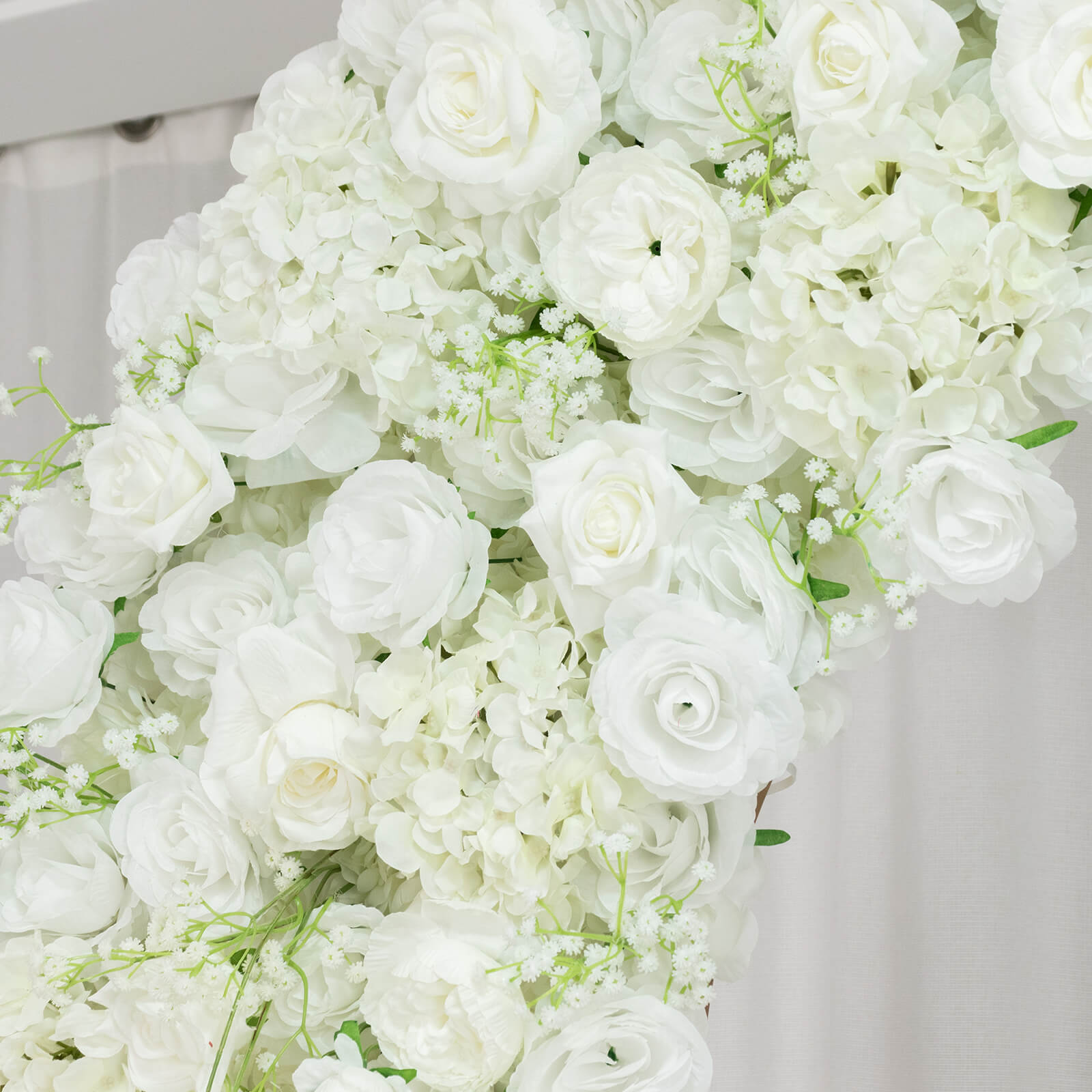 Flower Arch Backdrop White 4ft x 8ft Artificial Silk Roses & Baby's Breath Floral Arrangement for Round Top Double Arch Stand