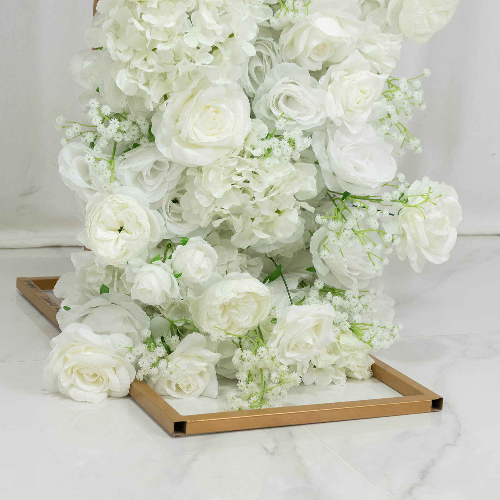Flower Arch Backdrop White 4ft x 8ft Artificial Silk Roses & Baby's Breath Floral Arrangement for Round Top Double Arch Stand